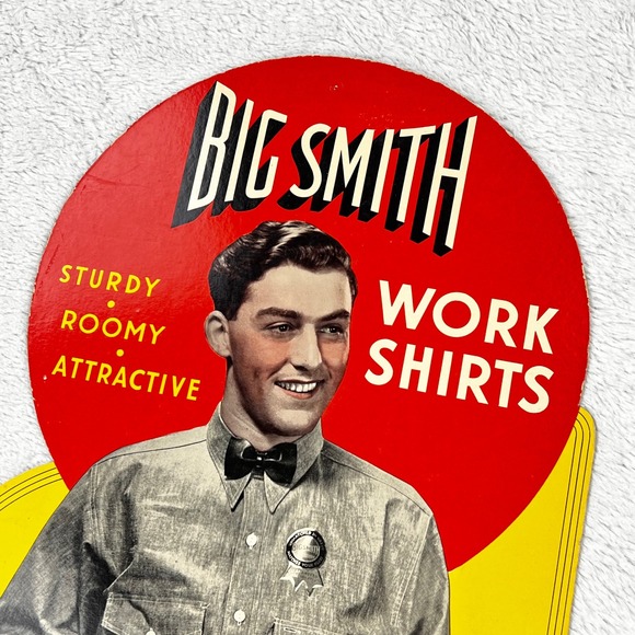 1940s Big Smith Work Shirts Advertising Sign 19" Cardboard Easel Back Display - Picture 7 of 16
